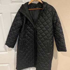 NWOT Eileen Fisher hooded diamond quilt puffer coat in black —size M